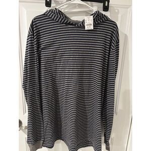 J.‎ Crew Women's Hooded Top Lg Gray Navy Stripe Long Sleeve Casual New